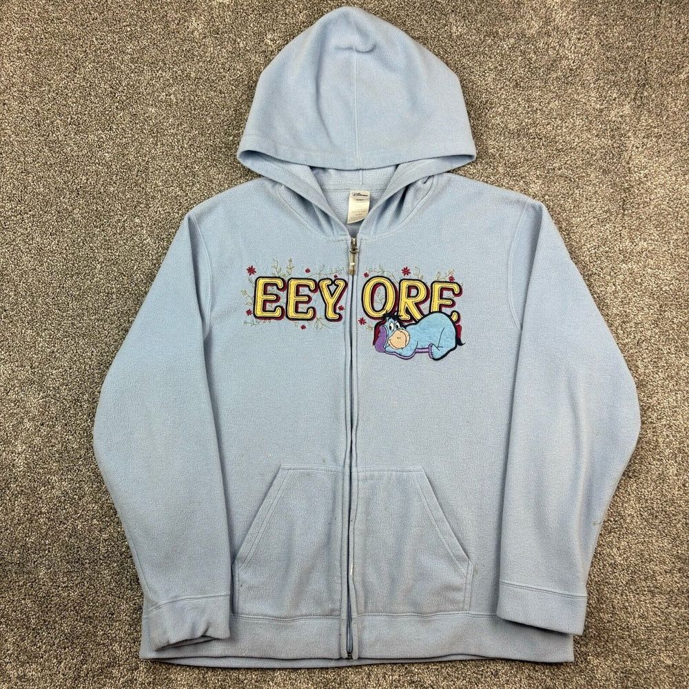 Vintage Disney Eeyore Sweatshirt Women's XL Blue Fleece‎ Hoodie Winnie The Pooh